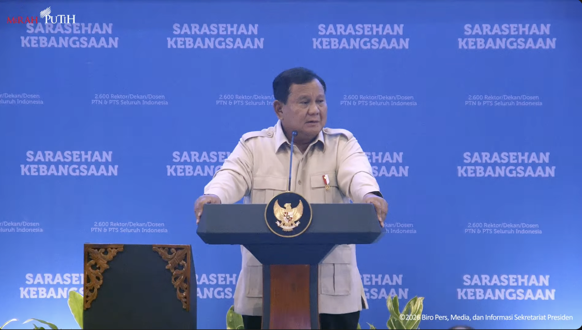 Presiden Prabowo Subianto dalam Pembukaan Sarasehan Kebangsaan KSTI 2026