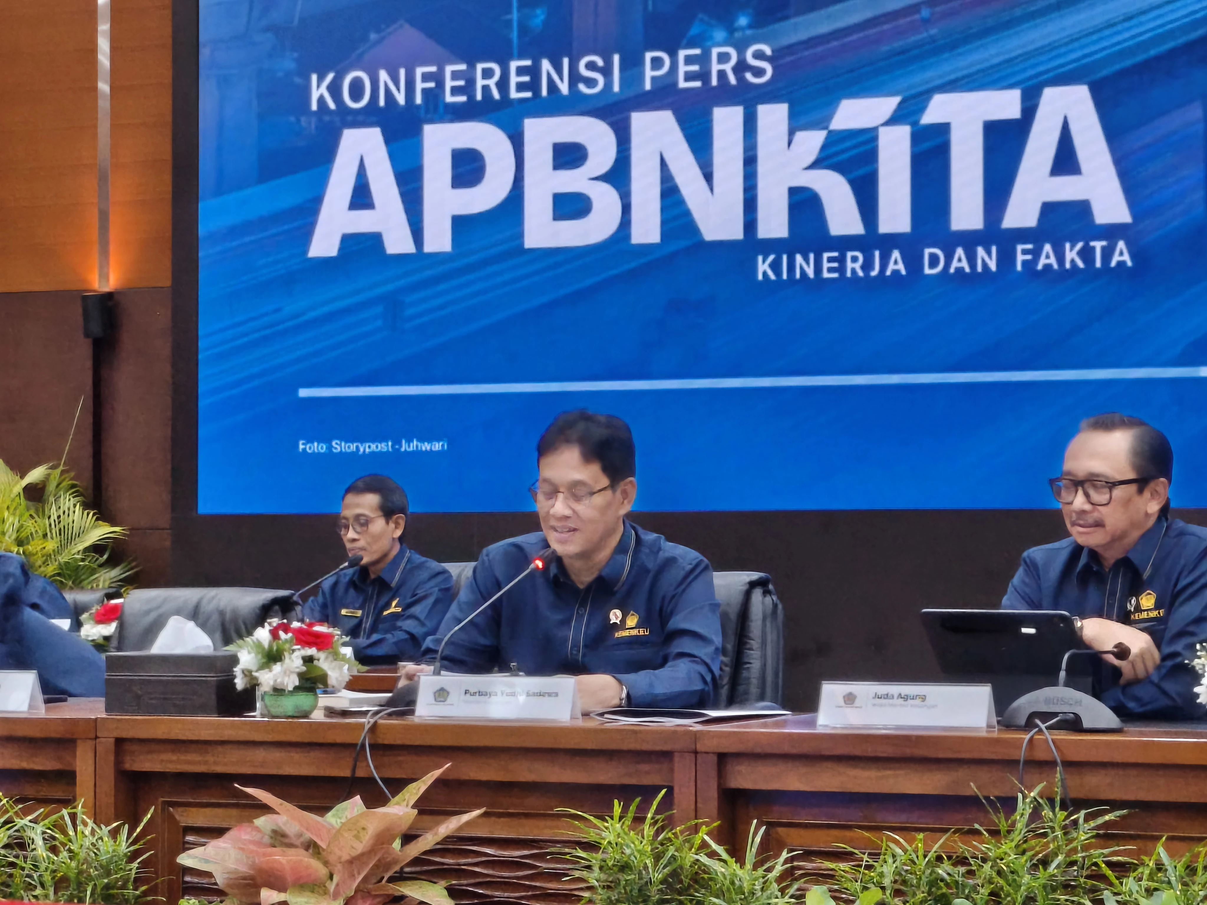 Menteri Keuangan Purbaya Yudhi Sadewa saat konferensi pers APBN KiTa