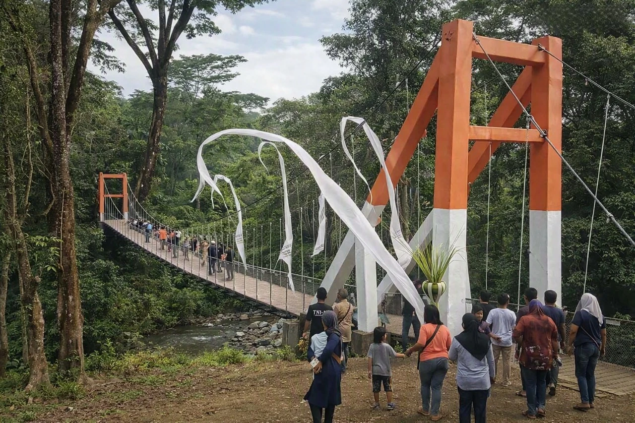 Jembatan Merah Putih Pangandaran Rusak Saat Diresmikan Bupati