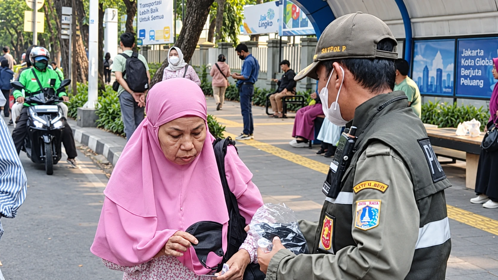 Satpol PP Jaksel Sebar Masker di Tengah Terpaan Abu Vulkanik Anak Krakatau