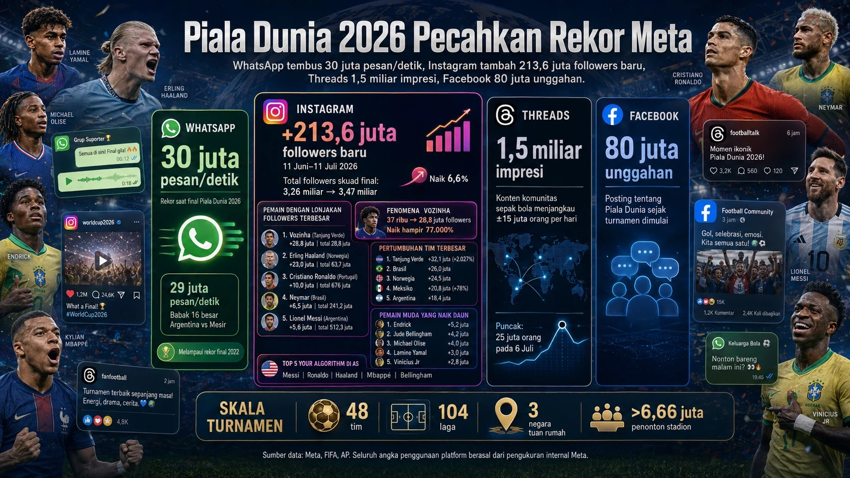 Rekor-Rekor Piala Dunia 2026 di Meta, WhatsApp Tembus 30 Juta Pesan per Detik