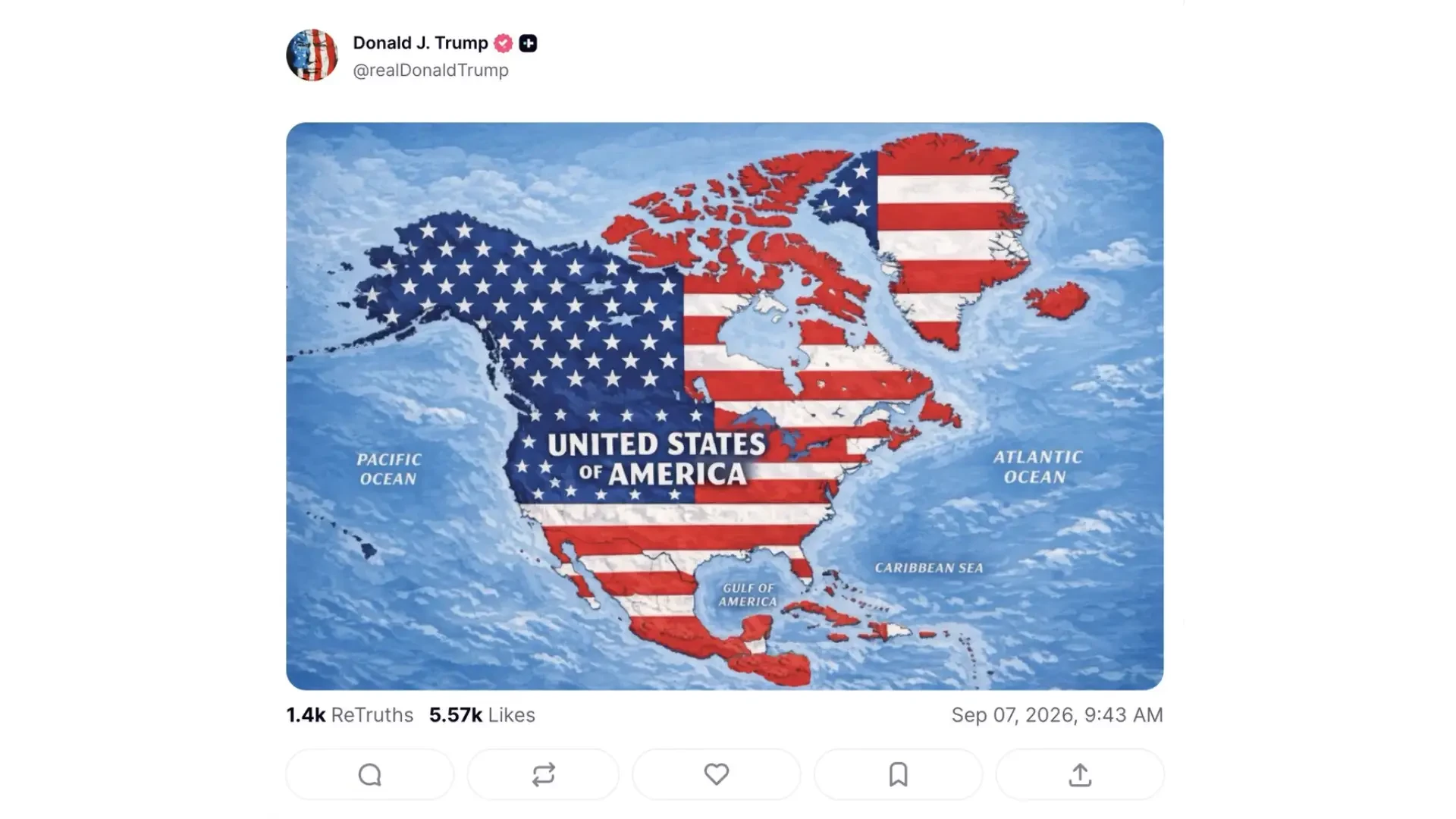 Cari Sensasi, Trump Unggah Peta Kanada, Meksiko, dan Greenland yang Ditutupi Bendera AS