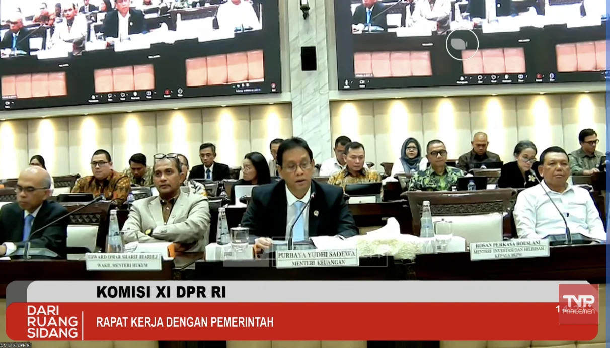 Menteri Keuangan Purbaya Yudhi Sadewa dalam Rapat Kerja Pemerintah dengan Komisi XI DPR RI tentang Rancangan Undang-Undang (RUU) tentang Pusat Finansial Internasional Indonesia (PFII)