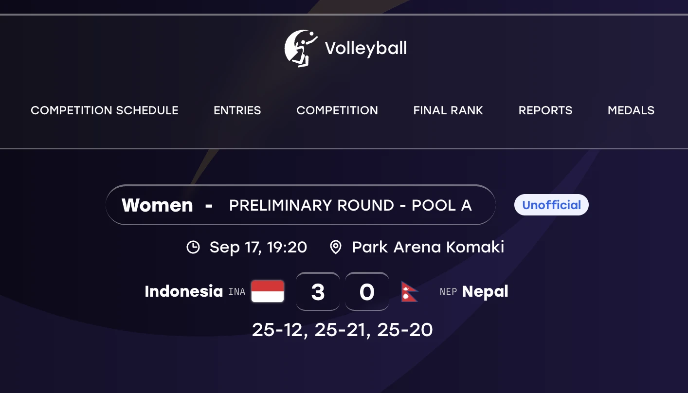 Voli Putri Indonesia Libas Nepal 3-0 di Asian Games 2026