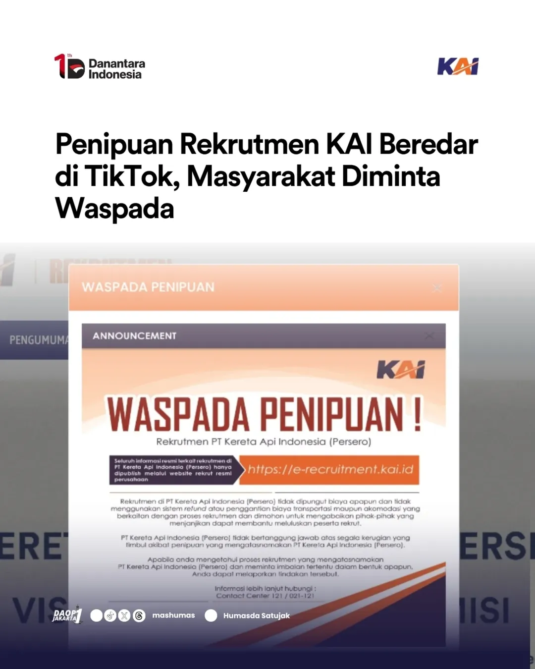 Hati-Hati Modus Penipuan Rekrutmen KAI di TikTok, Kenali Ciri-Cirinya